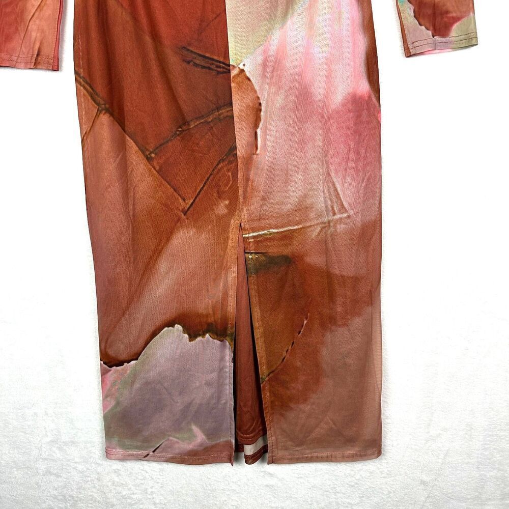 Vici Mesh Midi Dress Size Medium Artsy Abstract Bodycon Watercolor Stretch - Picture 6 of 8